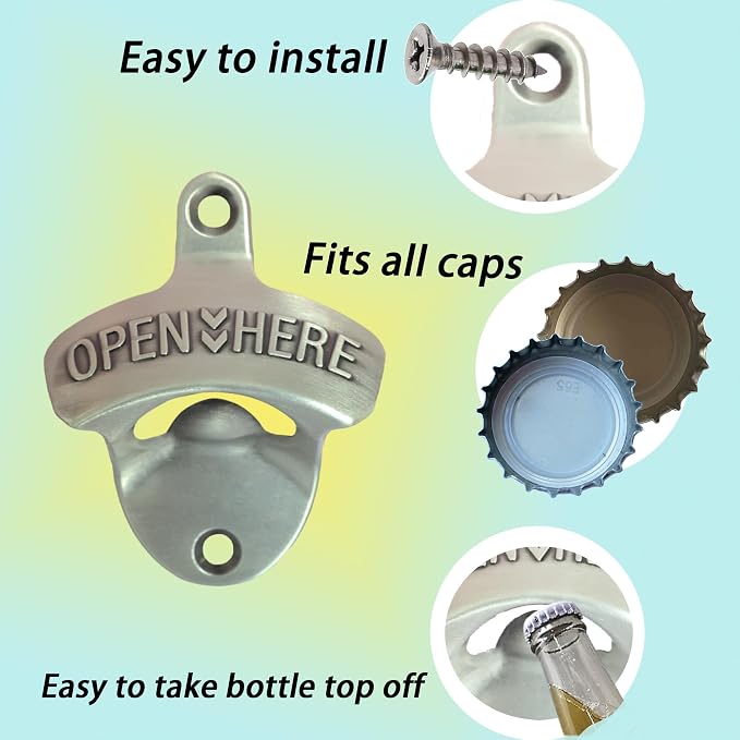 Old Style Wall Mounted Bottle Opener, Rustic Silver Rustproof Screw in Wall - Image 6