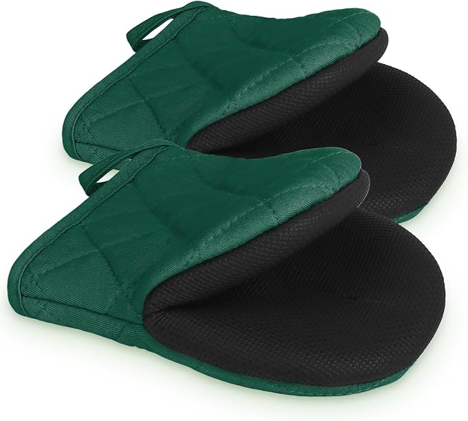 Short Oven Mitts, Heat Resistant 500°F, Silicone Grip Kitchen Gloves, Non-Slip by GOLDMEET