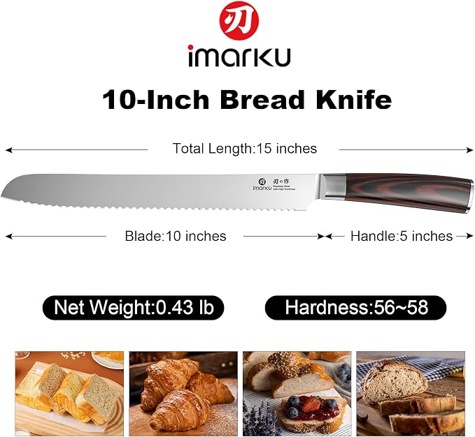 imarku 10 Inch Bread Knife for Homemade Bread Sourdough, German High Carbon - Image 4