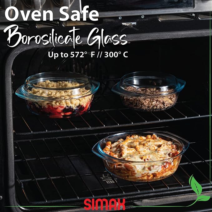 Simax Casserole Dish Set, Round Glass Cookware, Borosilicate Glass, Made In - Image 3