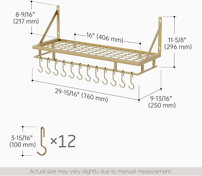 KES 30-Inch Gold Pot Rack, Wall Mounted Hanging Pot and Pan Organizer - Image 6