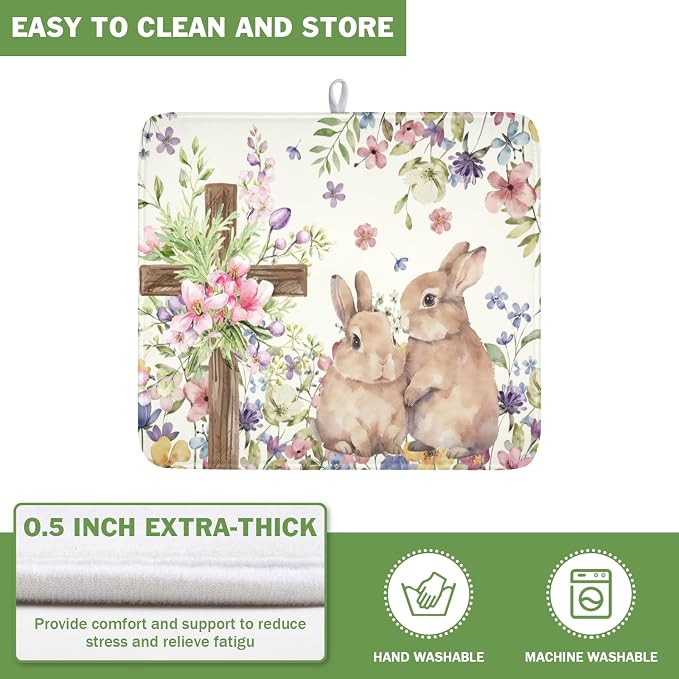 Easter Bunny Dish Drying Mat 16 x 18 Inch Rabbit Dish Drainer Rack Mat Colorful - Image 5