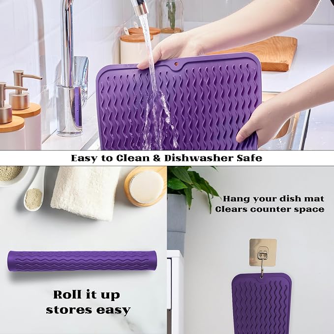 ZLR Silicone Dish Drying Mat 12" x 12" Square - Image 4