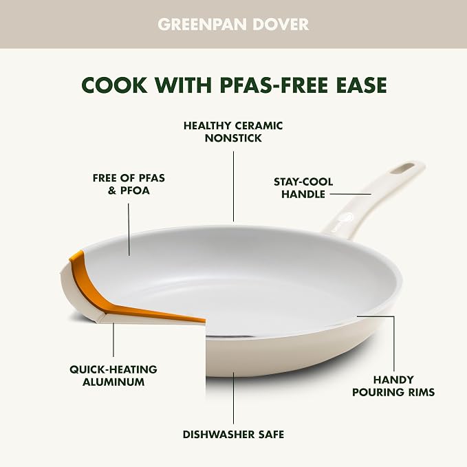 GreenPan Dover 12” Frying Pan Skillet, Non-Toxic PFAS-Free PFOA-Free Ceramic - Image 3