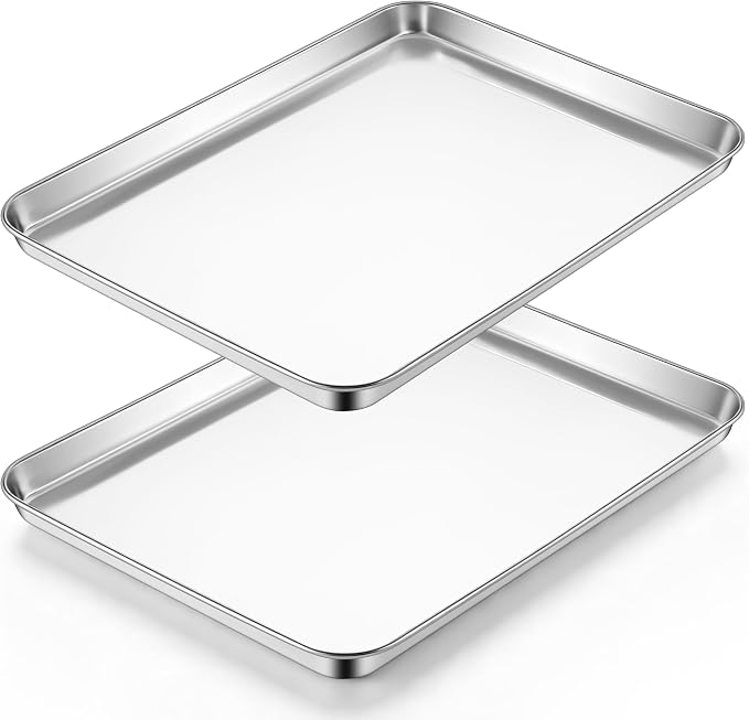 LIANYU 2 Pack Cookie Sheets for Baking, Stainless Steel Baking Tray Pan by LIANYU