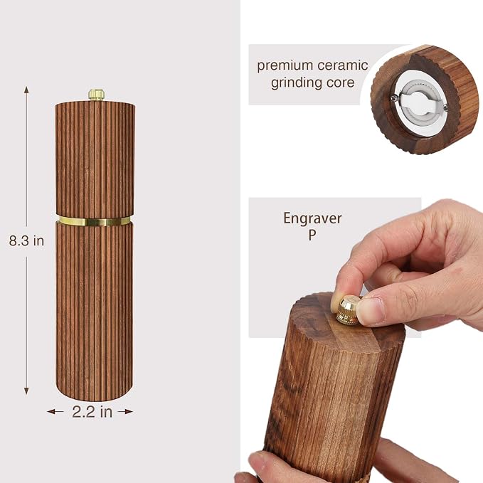 Wooden Pepper Grinder Pepper Mill, Adjustable Coarseness Salt Pepper Grinder - Image 2