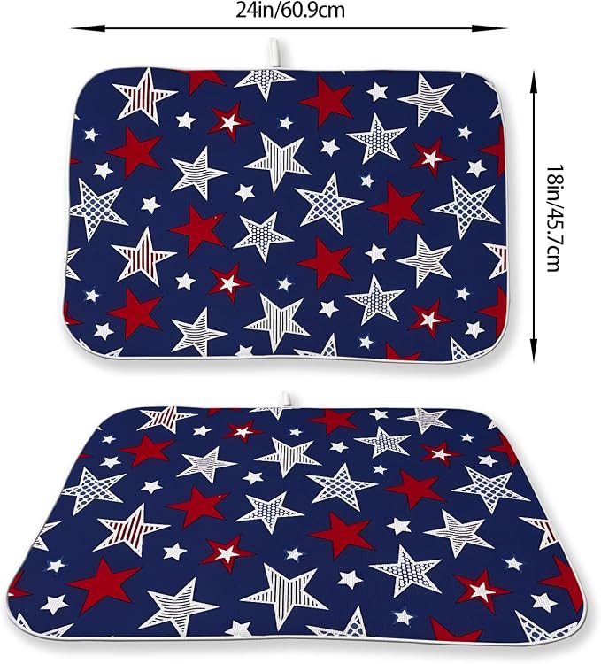 4th of July Dish Drying Mat 18x24 Inch Navy Blue Red Stars Patriotic Decor - Image 6