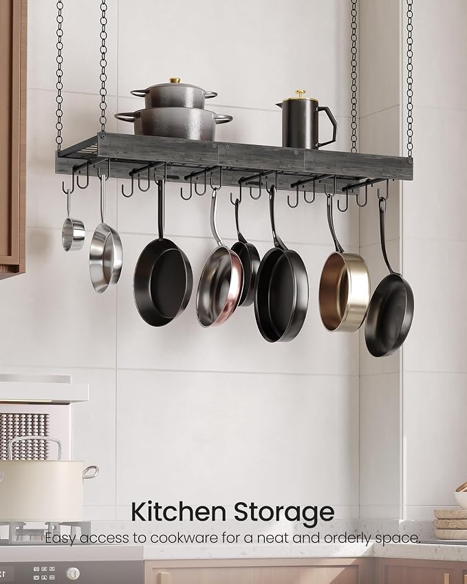 CHOEZON Hanging Pot Rack, 35.4" L x 13" W Ceiling Pot Hanger, Industrial Style - Image 3