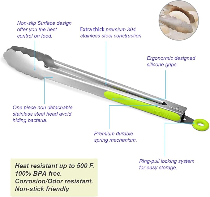 304 Stainless Steel Kitchen Cooking Tongs - Image 5
