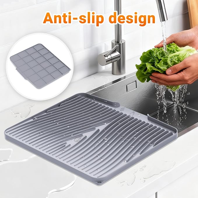 Silicone Dish Drying Mat for Kitchen Counter, Dish Drying Pad, Non-Slip Drain - Image 3