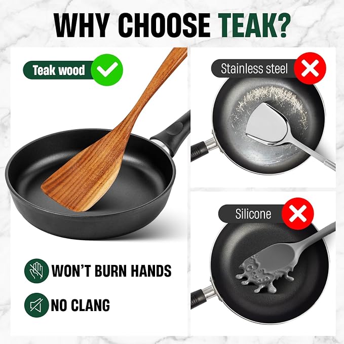 Bkiok Wooden Spoons for Cooking, Natural Teak Wood Kitchen Utensils Set for - Image 5