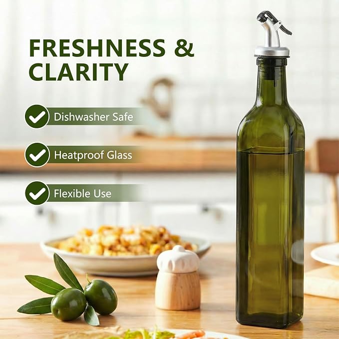 WERTIOO 4Pack Green Olive Oil Dispenser Bottle, 17 OZ Glass Oil Dispenser - Image 5
