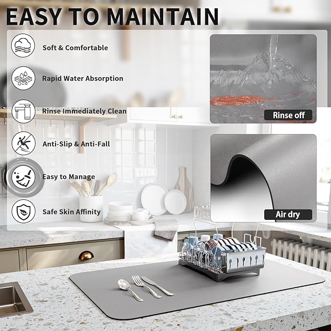 HotLive Dish Drying Mat for Kitchen Counter, Heat Resistant Drainer Mats - Image 4