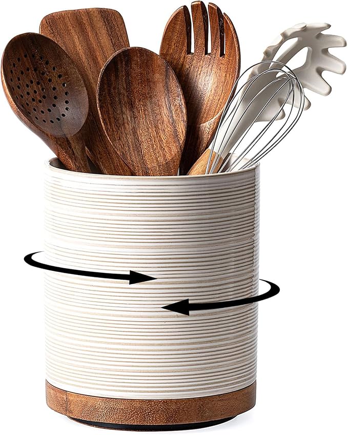 Utensil Holder, 360° Rotating Extra Large Ceramic Kitchen Utensil Holder by MIKIGEY