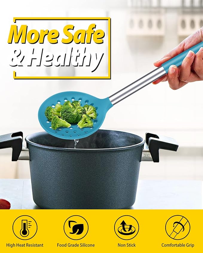 Kitchen Ladle Strainer Set of 2 Large Slotted Spoon - Image 4