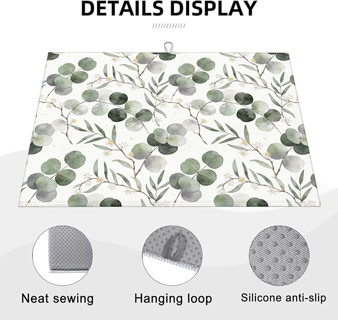 Sage Green Dish Drying Mat, for Spring Kitchen Counter Microfiber Absorbent - Image 3