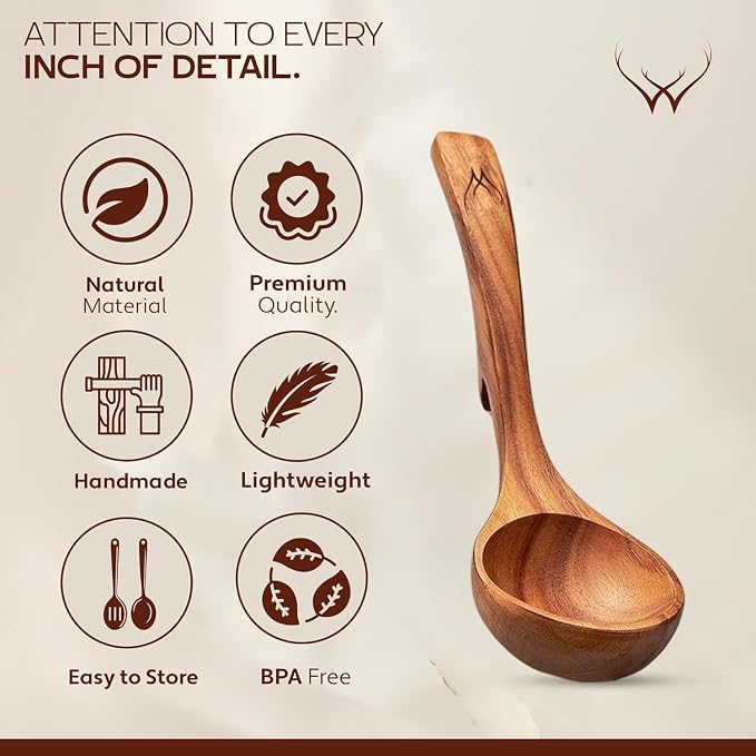 2Pcs Wooden Ladle Set included Teak Wood Soup Spoons - Image 7