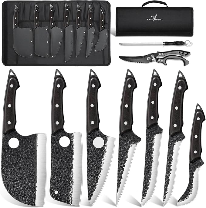 TAN REN 7PCS BBQ Knife Set, Professional Butcher Knives by TANRENSincerelyBuildKnives