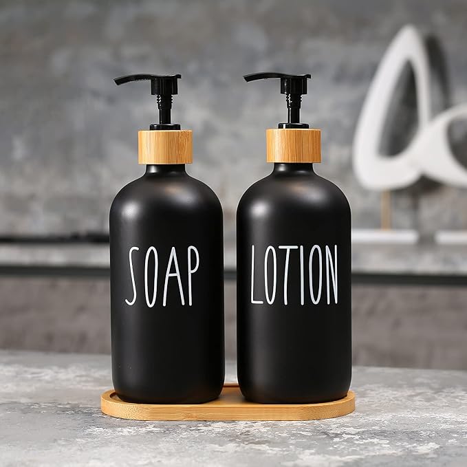 MOMEEMO Black Soap Dispenser Bathroom Set, Hand Soap and Lotion Set Suitable - Image 2