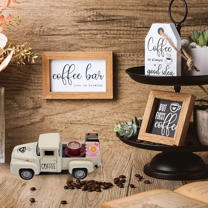 Coffee Bar Decor Vintage Mini Metal Pickup Truck Decor - Image 2