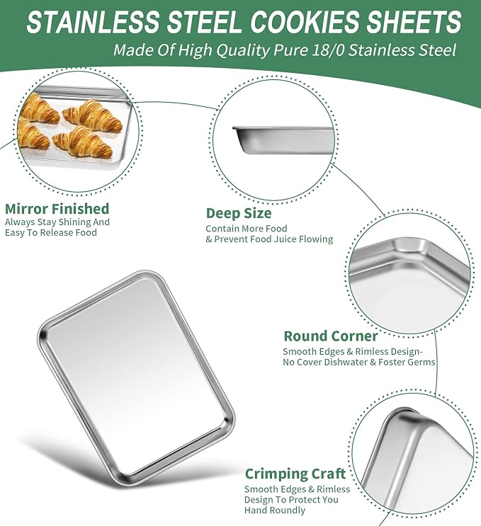 Baking Sheets Set of 2, HKJ Chef Cookie Sheets 2 Pieces Stainless Steel Baking - Image 3