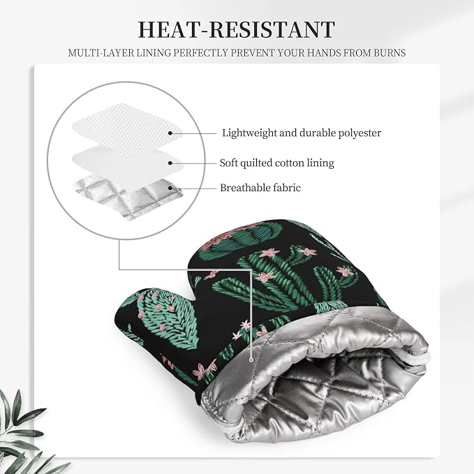 Trendy Cactus Oven Mitts and Pot Holders Sets of 4, Heat Resistant Silicone - Image 3