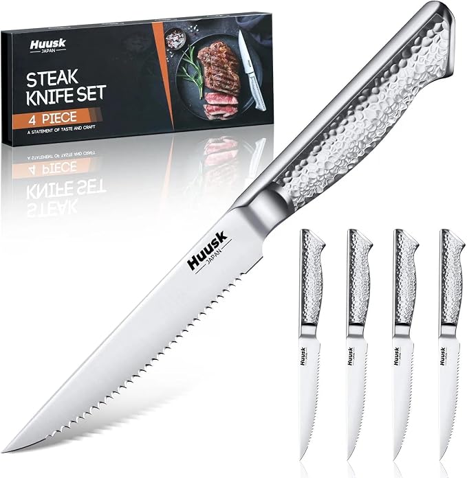 Huusk Japanese Steak Knives Set of 4-4.5" Serrated Steak Knife Set Dishwasher by HuuskKnife
