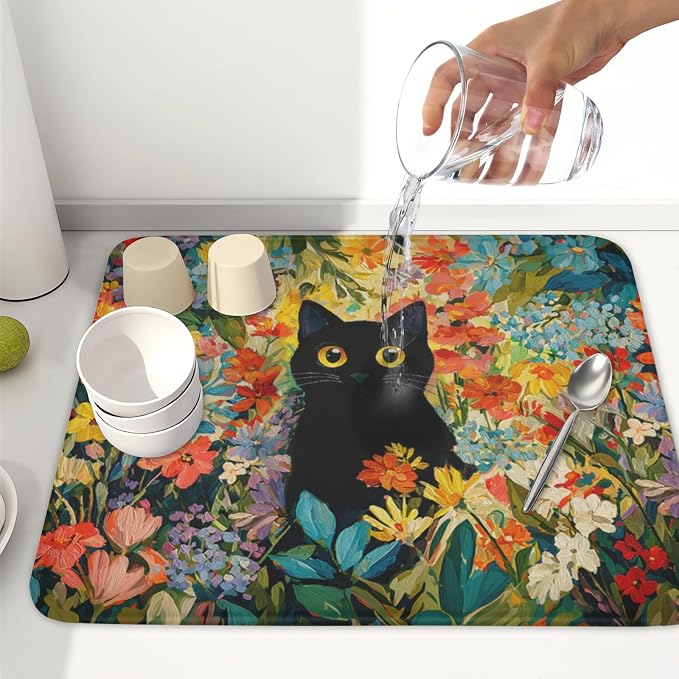 Spring Summer Floral Cat Dish Drying Mat - Image 6
