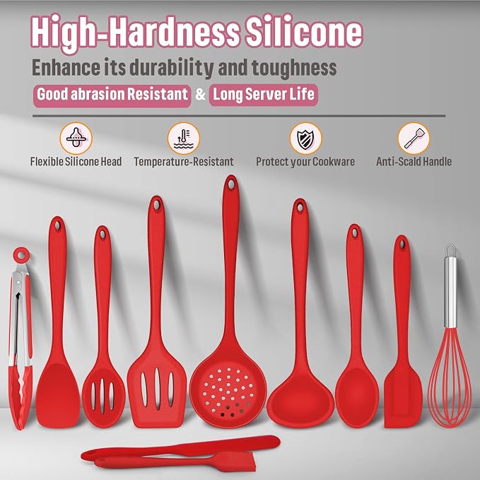 Silicone Kitchen Utensils Set, E-far 23 Pcs Red Cooking Utensils Tools - Image 5