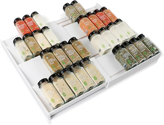 Bamboo Spice Drawer Organizer, Expandable 4 Tier Spice Rack by Thalomely