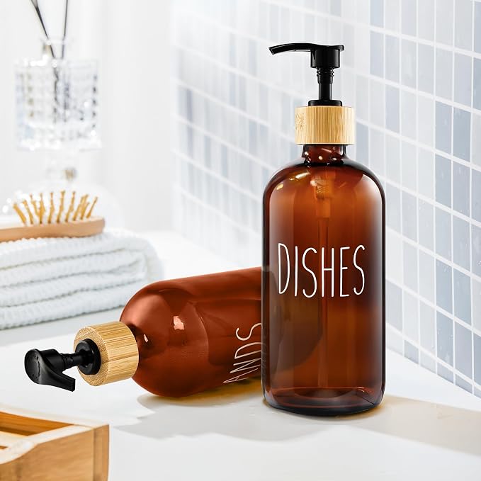 2 Pack Soap Dispenser, 17 Oz Refillable Glass Soap Dispenser - Image 3