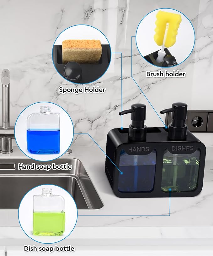 Kitchen Hand Soap and Dish Soap Dispenser Set, Dual Soap Dispenser - Image 2
