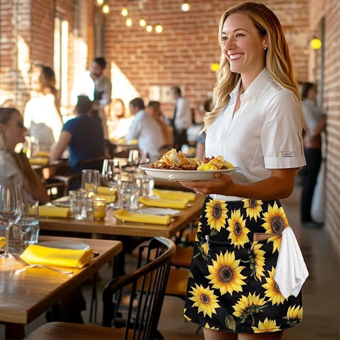 Server Apron with 3 Pockets, Waterproof Oil Waitress Waiter Half Apron - Image 4