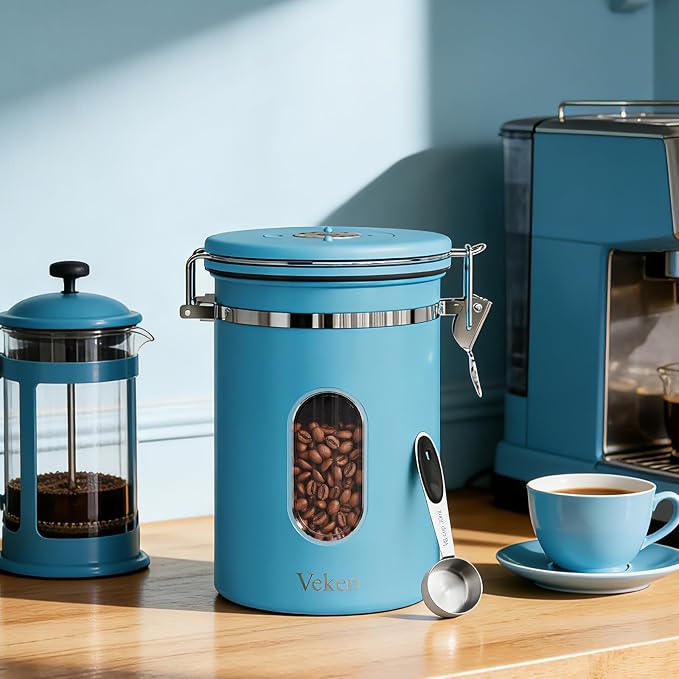 Veken Coffee Canister with Window, Airtight Stainless Steel Kitchen Food - Image 3
