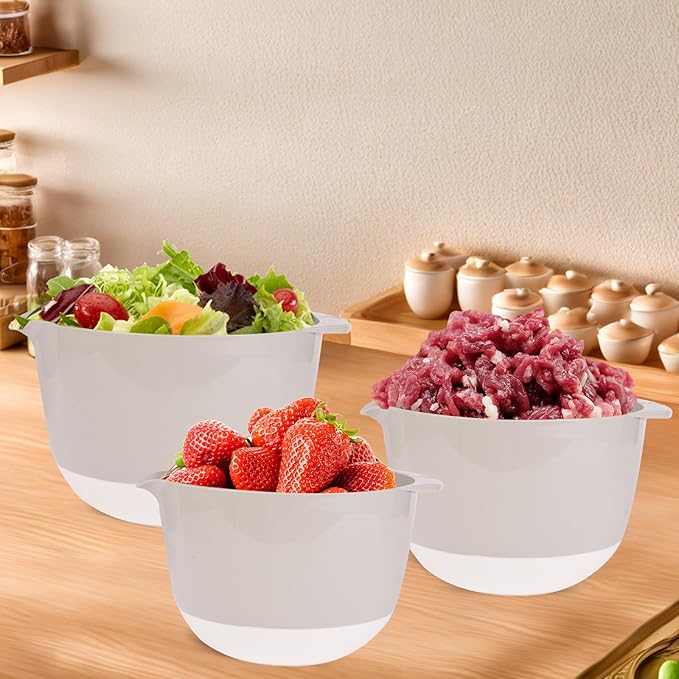3 Plastic Mixing Bowls with Lids, Pour Spout, 4.8in Deep Baking Mixing Bowl Set - Image 6