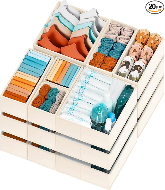 【FAMILY PACK】Drawer Organizer Clothes, 20 Pack Dresser Organizer Bins by Criusia