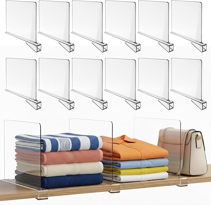 Acrylic Shelf Dividers for Closet Organization, and Books Organization by SIPSORT