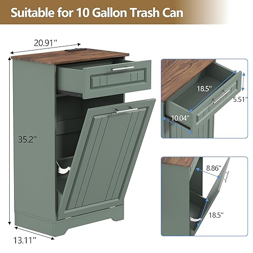 Single 10 Gallon Tilt Out Trash Can Cabinet - Image 6