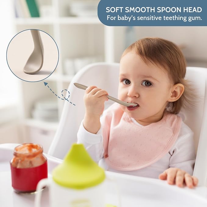 6 Piece Silicone Baby Feeding Spoons, First Stage Infant Soft-Tip Easy on Gums - Image 4