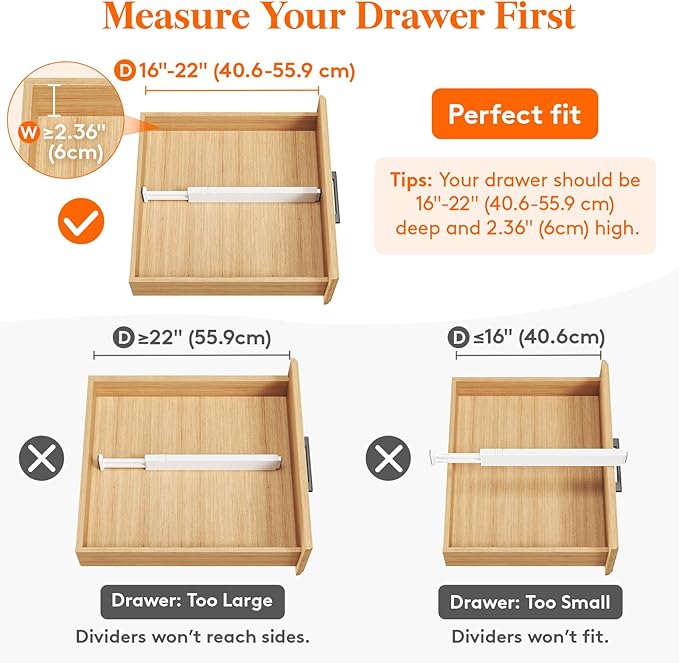 Lifewit 8 Pack 2.36" High Drawer Dividers 40-56cm/16-22 Adjustable Drawer - Image 3