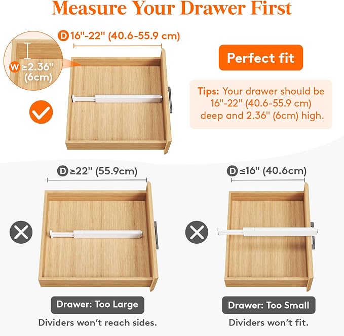 Lifewit 12 Pack 2.36" High Drawer Dividers 40-56cm/16-22 Adjustable Drawer - Image 4