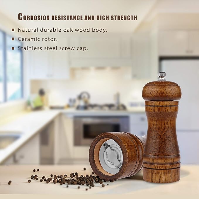 Pepper Mill - 5 inch Pepper Grinder Pepper Grinder Refillable Oak Salt and - Image 9