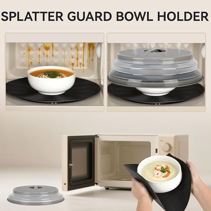 12" Microwave Splatter Cover & Mat, Large Vented Collapsible Splatter Guard - Image 4