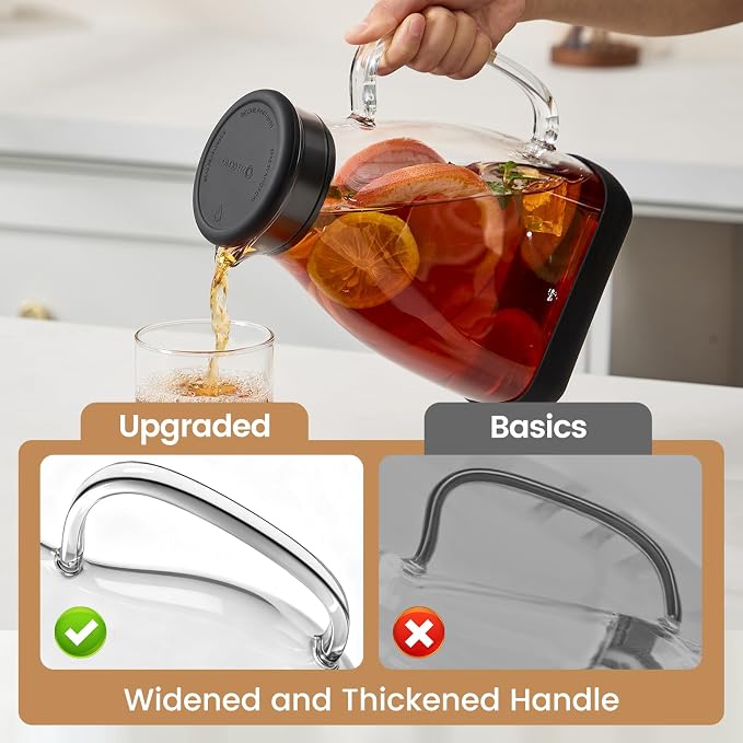 Glass Pitcher with Lid, 68 oz, Hot/Cold Glass Water Jug with Silicone Lid - Image 3