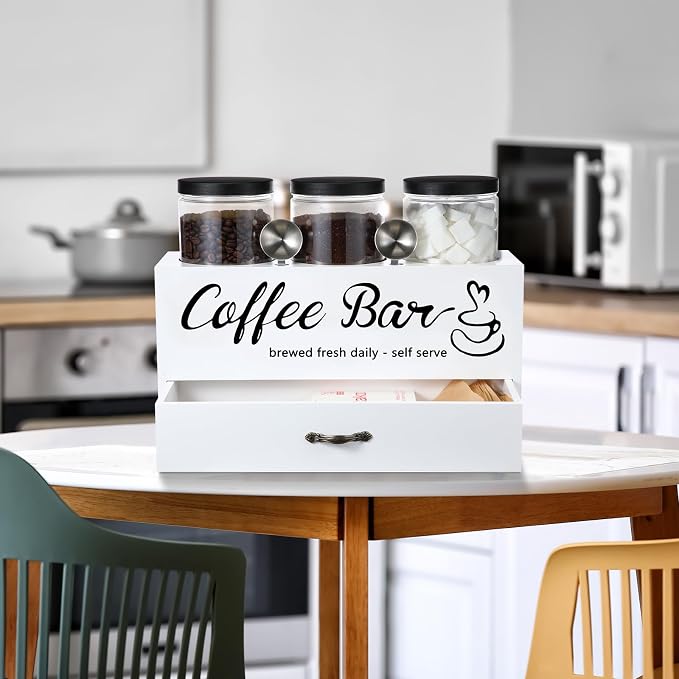 3 Pcs Coffee Canister Set with Shelf and Spoon Plastic Coffee Bean Storage - Image 4
