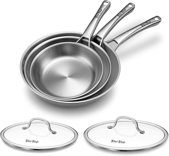 Stainless Steel Pans, Stainless Steel Cookware Set, 8/10/12 Inch by VocVoi