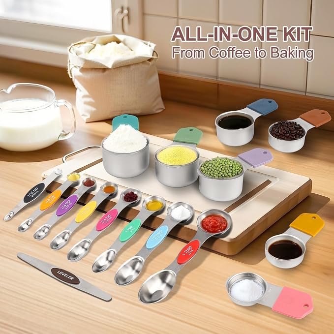 16-Piece Stainless Steel Measuring Cups and Spoons Set, Strong Magnetic Nesting - Image 7