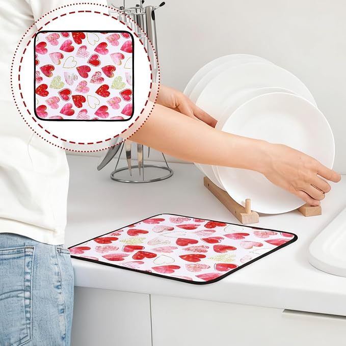 Breling Valentine's Day Dish Drying Mat Valentine Kitchen Dry Mat Absorbent - Image 4