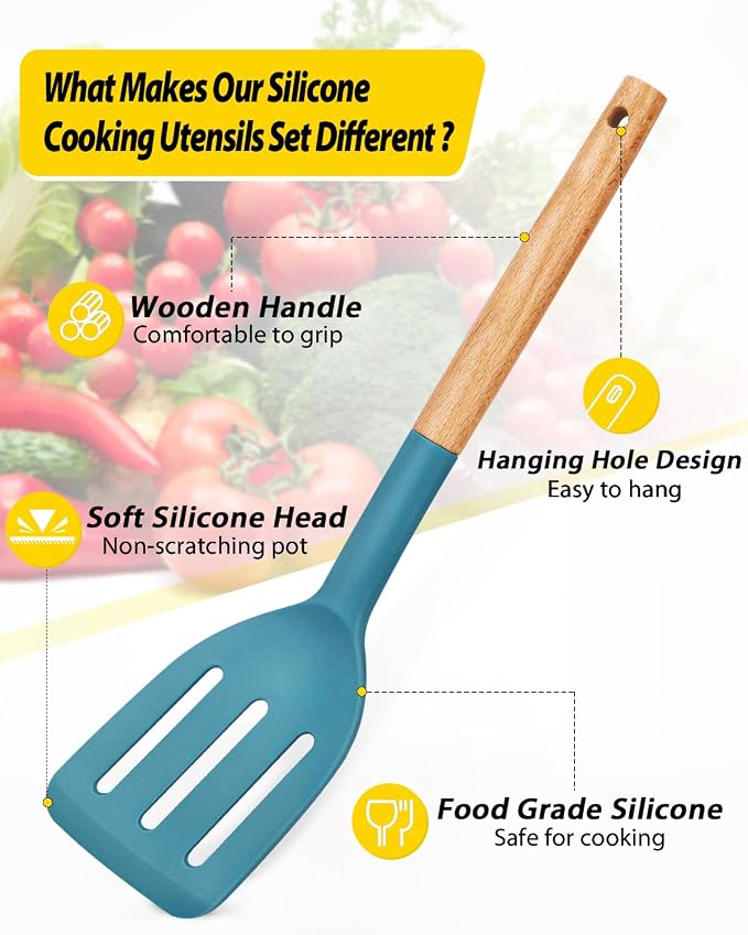 Pack of 4 Silicone Cooking Utensils Set, Non Stick Solid Spatulas and Heat - Image 2