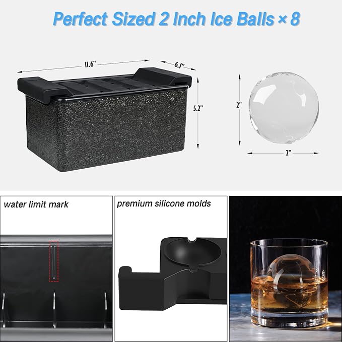 TINANA Clear Ice Ball Maker, Crystal Clear Ice Sphere Maker prepare 8 Large - Image 5